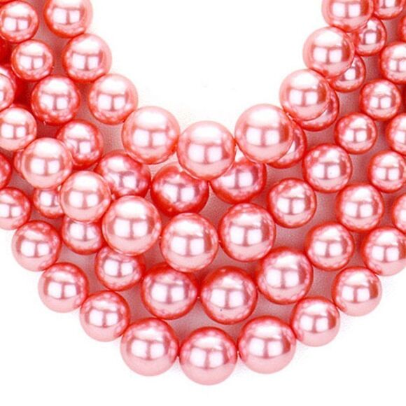 5 Strand Pearl (faux) Pink Necklace & Earring Set - Picture 3 of 8